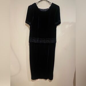 R&M Richards Navy Blue velvet dress with beading